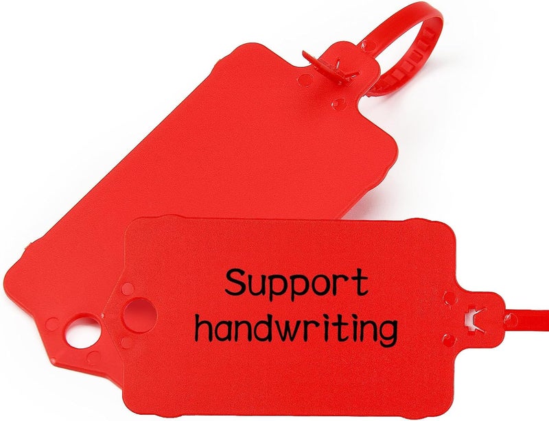 LeadSeals 100pcs Blank Plastic Tags for Labeling Reusable Hanging Tags Ties Key Tag Storage Labels Waterproof Plastic Mark Label Writable Hang Sign with One Marker Pen (Red) - Image 2